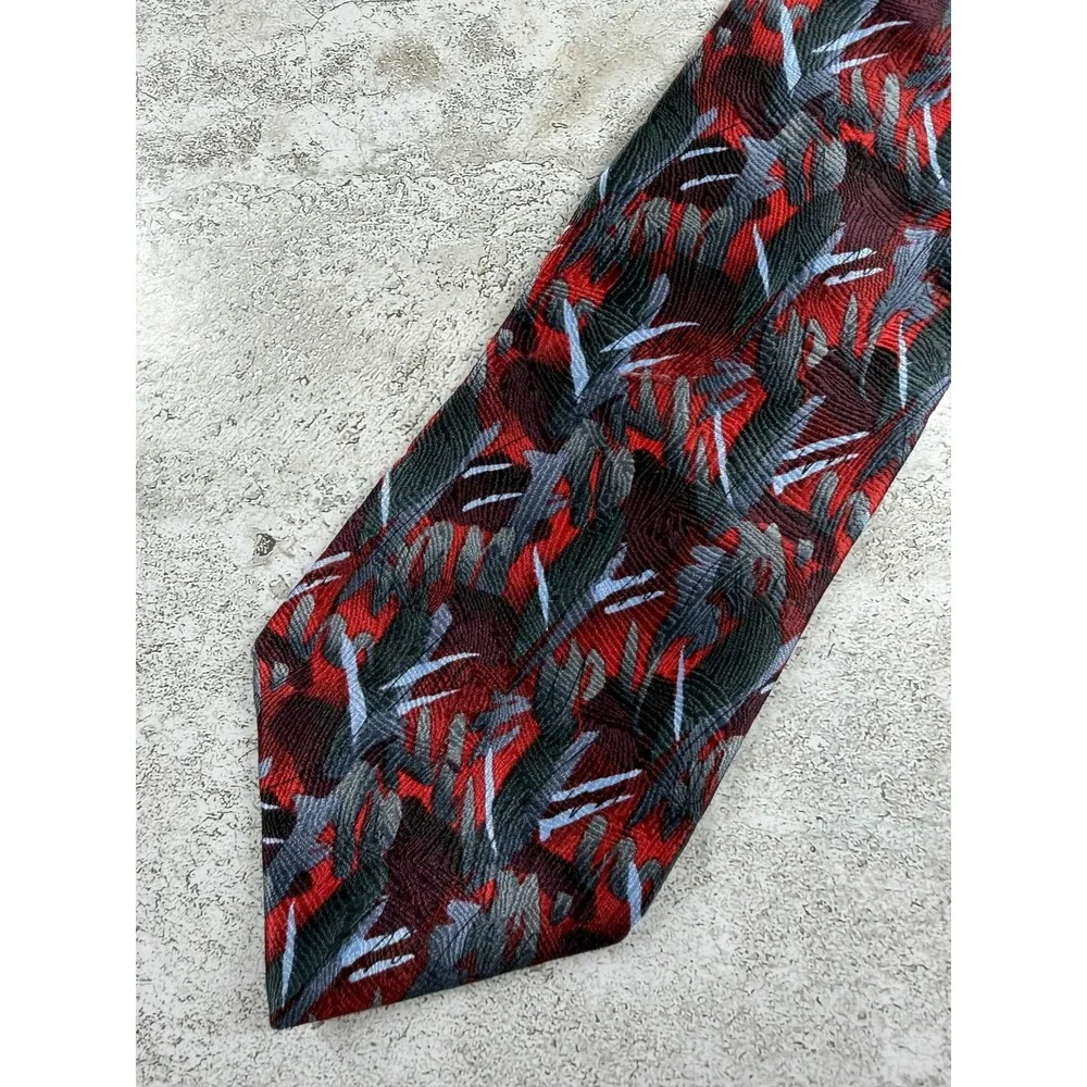 J. Garcia 100% Silk Tie Mens One Size Red Geometric Oak Tree Collection